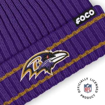 FOCO Men's Baltimore Ravens NFL Logo Ribbed Beanie Hat, Team Color