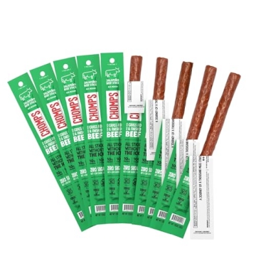 Chomps Grass-Fed and Finished Jalapeño Beef Jerky Snack Sticks 10-Pack - Keto, Paleo, Whole30, 10g Lean Meat Protein, Gluten-Free, Zero Sugar Food, Non-GMO