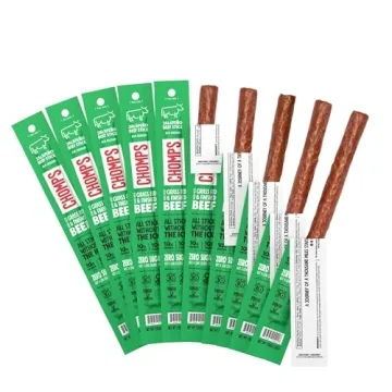 Chomps Grass-Fed and Finished Jalapeño Beef Jerky Snack Sticks 10-Pack - Keto, Paleo, Whole30, 10g ...