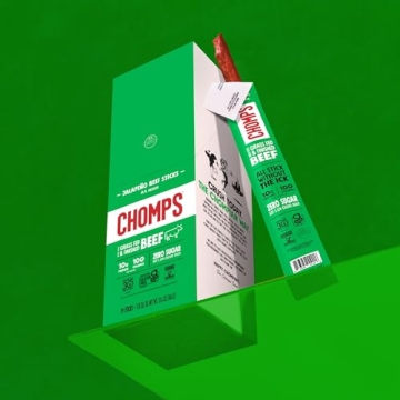 Chomps Grass-Fed and Finished Jalapeño Beef Jerky Snack Sticks 10-Pack - Keto, Paleo, Whole30, 10g Lean Meat Protein, Gluten-Free, Zero Sugar Food, Non-GMO