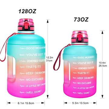 BuildLife Gallon Water Bottles with Times to Drink - Gallon Water Jug - 1 Gallon Water Bottle–128 oz Water Bottle(Green Pink)