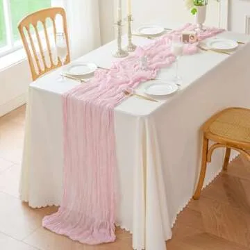 Sioloc 1 Pack Light Pink Cheesecloth Table Runner 10ft Boho Cheese Cloth Table Runner for Wedding Party Bridal Baby Shower Birthday Table Decorations