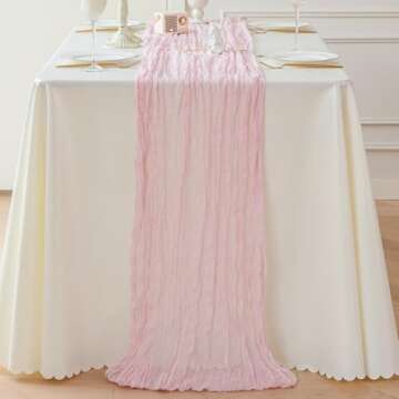 Sioloc 1 Pack Light Pink Cheesecloth Table Runner 10ft Boho Cheese Cloth Table Runner for Wedding Party Bridal Baby Shower Birthday Table Decorations