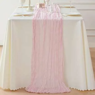 Sioloc 1 Pack Light Pink Cheesecloth Table Runner 10ft Boho Cheese Cloth Table Runner for Wedding Party Bridal Baby Shower Birthday Table Decorations