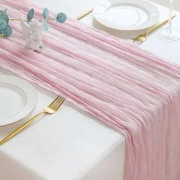 Sioloc 1 Pack Light Pink Cheesecloth Table Runner 10ft Boho Cheese Cloth Table Runner for Wedding Party Bridal Baby Shower Birthday Table Decorations