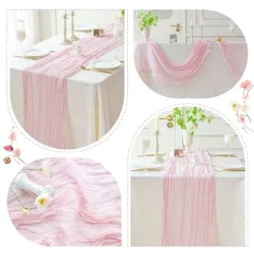 Sioloc 1 Pack Light Pink Cheesecloth Table Runner 10ft Boho Cheese Cloth Table Runner for Wedding Party Bridal Baby Shower Birthday Table Decorations