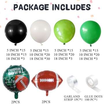 120pcs Football Balloon Garland Arch Kit Sage Green and Black White Balloons with Football Foil Ball...