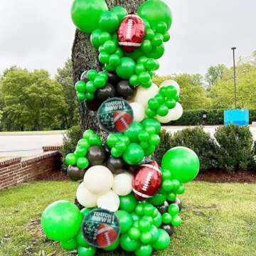 120pcs Football Balloon Garland Arch Kit Sage Green and Black White Balloons with Football Foil Balloon for Super Bowl Sport Theme Touch Down Rugby Party Decorations