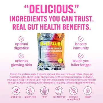 Belliwelli Soft Baked Probiotic Snack Bars | Gluten-Free, Dairy-Free, Vegan, Low-FODMAP | High-Fiber, Healthy & Tasty | Crunchy Peanut Butter (8 Pack)