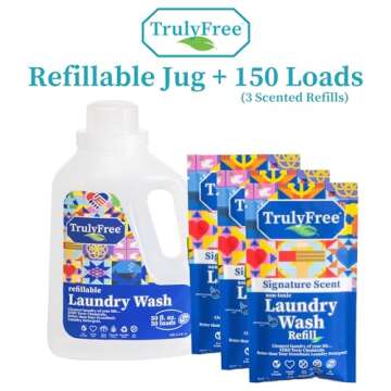 Truly Free Laundry Detergent for Sensitive Skin | Gentle & Safe for Baby Clothes | Plant-Based | 3 Pack Refill Powder| Easy to Dissolve to Create a Liquid| Signature Wash Scented (150 Loads)