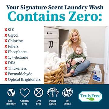 Truly Free Laundry Detergent for Sensitive Skin | Gentle & Safe for Baby Clothes | Plant-Based | 3 Pack Refill Powder| Easy to Dissolve to Create a Liquid| Signature Wash Scented (150 Loads)