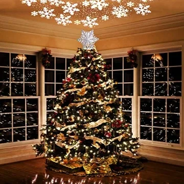 Lighted Silver Snowflake Christmas Tree Topper Projector