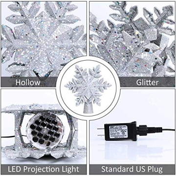 Lighted Silver Snowflake Christmas Tree Topper Projector