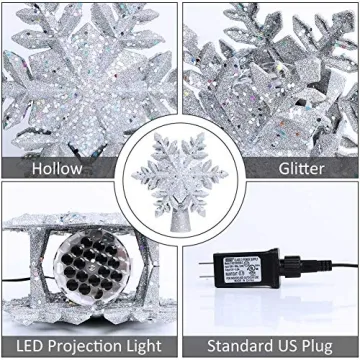 Lighted Silver Snowflake Christmas Tree Topper Projector