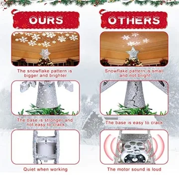 Lighted Silver Snowflake Christmas Tree Topper Projector
