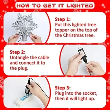 Lighted Silver Snowflake Christmas Tree Topper Projector