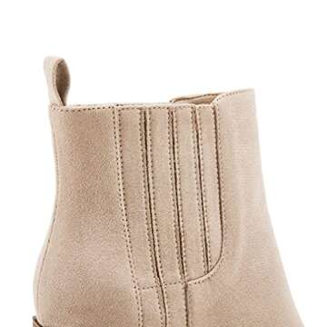 Womens Slip on Booties Chunky Stacked Mid Heel Leather Pointed Toe Elastic Side Fashion Western Ankle Boots