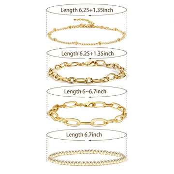 Gold Link Bracelet for Women 14K Gold Plated Dainty Link Beads Bracelets Adjustable Layered Metal Link Bracelet Set Handmade Fashion Jewelry