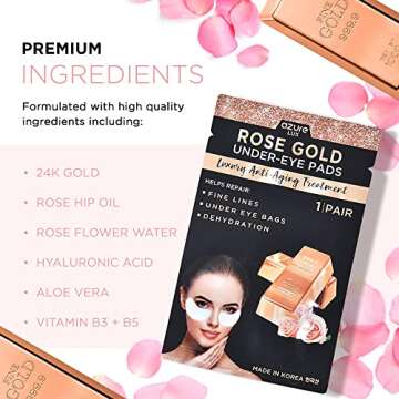 AZURE Rose Gold Luxury Anti Aging Under Eye Pads - Lifting, Smoothing & Hydrating Eye Mask Patches -...