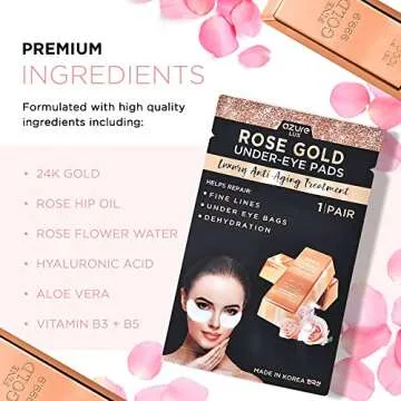 AZURE Rose Gold Luxury Anti Aging Under Eye Pads - Lifting, Smoothing & Hydrating Eye Mask Patches -...