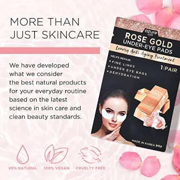AZURE Rose Gold Luxury Anti Aging Under Eye Pads - Lifting, Smoothing & Hydrating Eye Mask Patches - Reduces Fine Lines, Wrinkles, Dark Circles & Puffiness - Skin Care Made in Korea - 5 Pairs