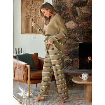 LILLUSORY 2 Piece Outfits for Women 2024 Fall Fashion Oversized Striped Sweaters Sets Cozy Lounge Se...