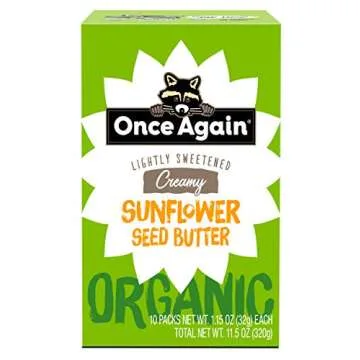 Once Again Organic Creamy Sunflower Butter - 1.15oz Squeeze Packs, 10 Count - Lightly Salted & Sweetened - Peanut Free, USDA Organic, Gluten Free Certified, Vegan, Kosher
