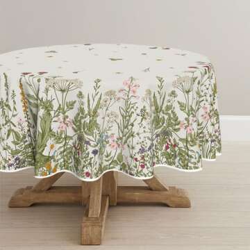 Horaldaily Spring Summer Tablecloth 70x70 Inch Round, Wild Flowers Floral Table Cover for Party Picn...