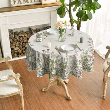 Horaldaily Spring Summer Tablecloth 70x70 Inch Round, Wild Flowers Floral Table Cover for Party Picnic Dinner Decor