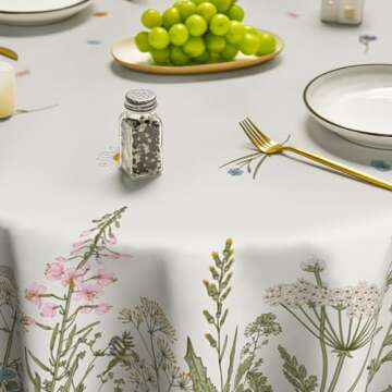 Horaldaily Spring Summer Tablecloth 70x70 Inch Round, Wild Flowers Floral Table Cover for Party Picnic Dinner Decor