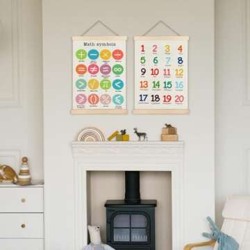 Supwhd Classroom Wall Decor, Numbers and Math Symbols Wall Art Poster, Playroom Wall Decor, Educational Posters for Nursery Kids Room Playroom Classroom Preschool Decor, 12x16 Inches Set of 2
