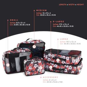 Disney Minnie Mickey Stitch Packing Cubes - Winnie the Pooh, Princess Cinderella 5 Piece Packing Cub...