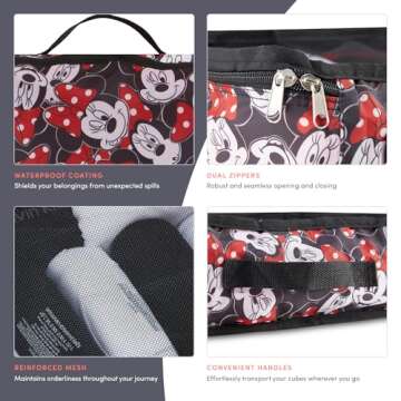 Disney Minnie Mickey Stitch Packing Cubes - Winnie the Pooh, Princess Cinderella 5 Piece Packing Cubes Compression - Travel Essential Accessories - Luggage Suitcase Organizer Set - For Kids, Adults