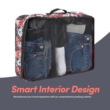 Disney Minnie Mickey Stitch Packing Cubes - Winnie the Pooh, Princess Cinderella 5 Piece Packing Cubes Compression - Travel Essential Accessories - Luggage Suitcase Organizer Set - For Kids, Adults