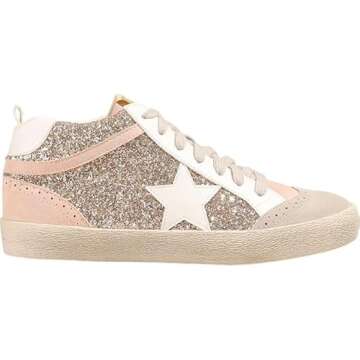 Mi.iM Daisy Rubber Sole Lace-Up Glitter Suede Mid Star Sneakers for Trendy Footwear