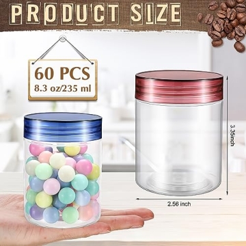 Sliner 60 Pcs 8 oz Plastic Jars with Colorful Lids