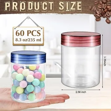 Sliner 60 Pcs 8 oz Plastic Jars with Colorful Lids