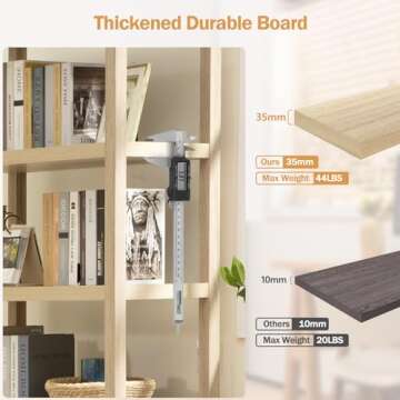 SICOTAS Bookshelf 5 Tier Book Shelf Rattan Boho Tall Bookcase with Doors Storage Wood Shelves Large Bookshelves Farmhouse Bookcases Book Case for Living Room Bedroom Home Office Kitchen (Natural 2PCS)