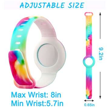 RQUTI- Airtag Bracelet for Kids, Stretchy Wristband Compatible Air Tag Tracker, Silicone Holder Case Cover for Airtag (Rainbow 2Pack)