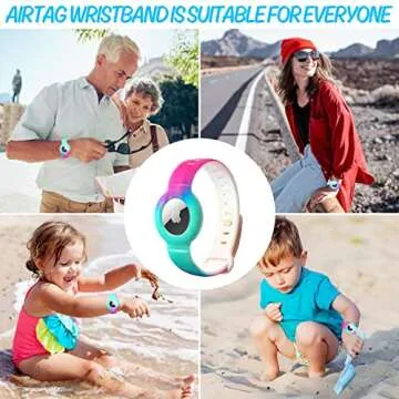 RQUTI- Airtag Bracelet for Kids, Stretchy Wristband Compatible Air Tag Tracker, Silicone Holder Case Cover for Airtag (Rainbow 2Pack)