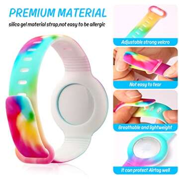 RQUTI- Airtag Bracelet for Kids, Stretchy Wristband Compatible Air Tag Tracker, Silicone Holder Case Cover for Airtag (Rainbow 2Pack)