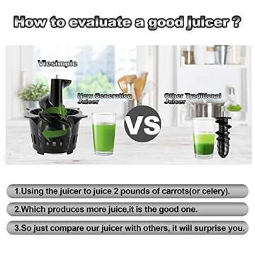 Viesimple Masticating Juicer Cold Press Juicers Machine Easy to Clean Slow Juicer Extractor for Vegetable Fruit Juice Smoothies, Large WIDE 3.15” Turn Over Wide Chute, Quite Low db Juicer Machine