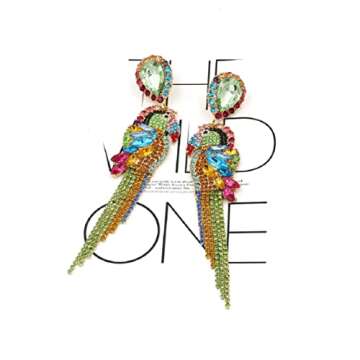 Parrot Earrings for Women, Cute Bird Parrot Tassel Earrings for Womens, Beaded Parrot Dangle Earrings Hypoallergenic, Tropical Parrot Animal Bohemian Drop Earrings, Sterling Silver, No Gemstone