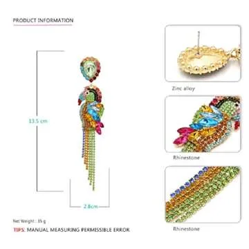 Parrot Earrings for Women, Cute Bird Parrot Tassel Earrings for Womens, Beaded Parrot Dangle Earrings Hypoallergenic, Tropical Parrot Animal Bohemian Drop Earrings, Sterling Silver, No Gemstone