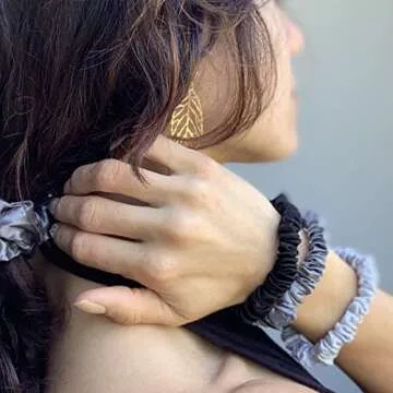 Mulberry Park Silks 100% Pure Silk Hair Scrunchies, 3 Pack - Prevents Frizz, Hair Breakage, Gentle O...