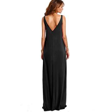 Verdusa Women's Casual Sleeveless Deep V Neck Knitted Shift Sexy Maxi Long Dress Black L