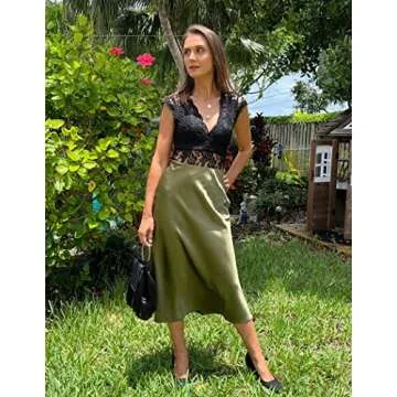 Zeagoo Women's Green High Waist Satin Skirt for Summer
