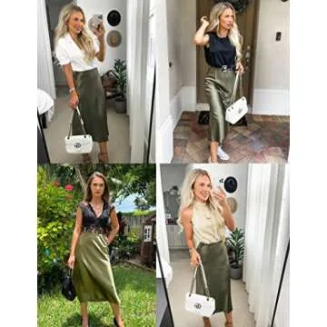 Zeagoo Women's Green High Waist Satin Skirt for Summer