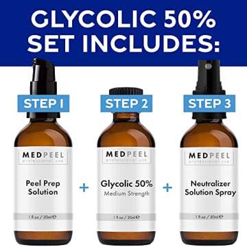 MedPeel Glycolic Acid 50% Essential Peel Kit, Includes Peel, Prep, Neutralizer, Medium Strength Chemical Face Peel, Minimize Fine Lines, Wrinkles, Dark Spots, All Skin Tones, 1oz/30ml (Kit of 3)