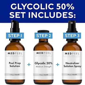MedPeel Glycolic Acid 50% Essential Peel Kit, Includes Peel, Prep, Neutralizer, Medium Strength Chemical Face Peel, Minimize Fine Lines, Wrinkles, Dark Spots, All Skin Tones, 1oz/30ml (Kit of 3)